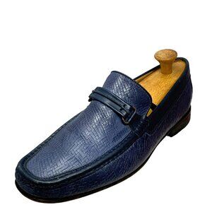 Donald Pliner Donnie Blue Woven Textured Leather Loafers‎